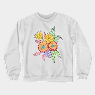 Colorful tropical flowers in blue Crewneck Sweatshirt